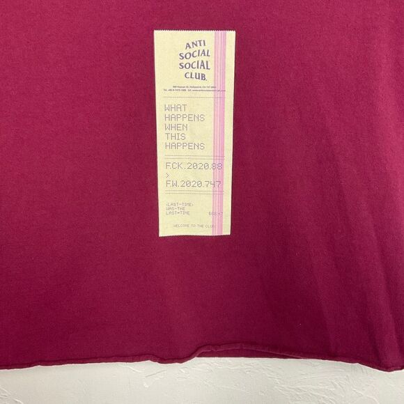 Anti Social Social Club Maroon Read Receipts Custom Cropped Tee Large ASSC - Picture 2 of 6